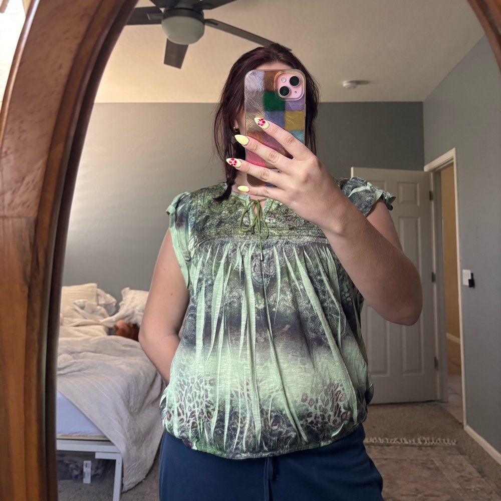 Green Patterned Women's Top